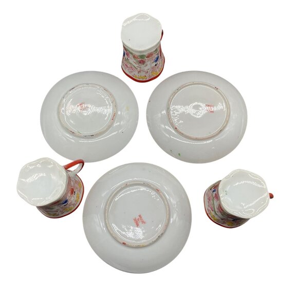 Vintage 1920s Geisha Painted Egg Shell Porcelain Set of 3 Cups & Saucers Japan - Picture 4 of 5